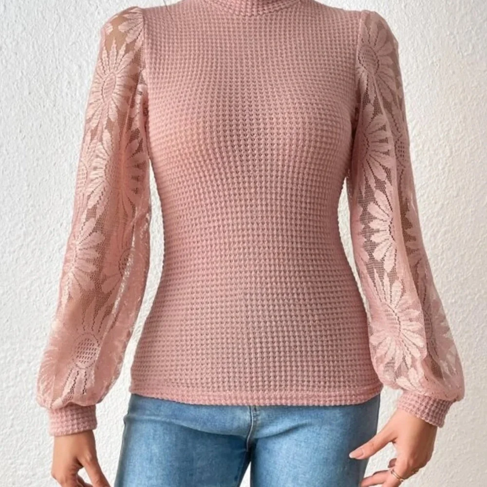 08 Boho Floral Sheer Lace Sleeve Top - Picture 5 of 8